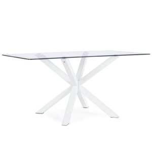 Tavolo fisso May in vetro con gambe bianche 160x90 Bizzotto