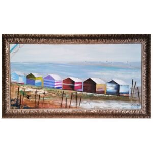 Quadro con cornice e paesaggio con case